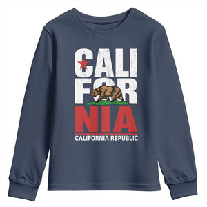 California Republic Flag Bear Youth Sweatshirt Distressed Calif State Pride Graphic
