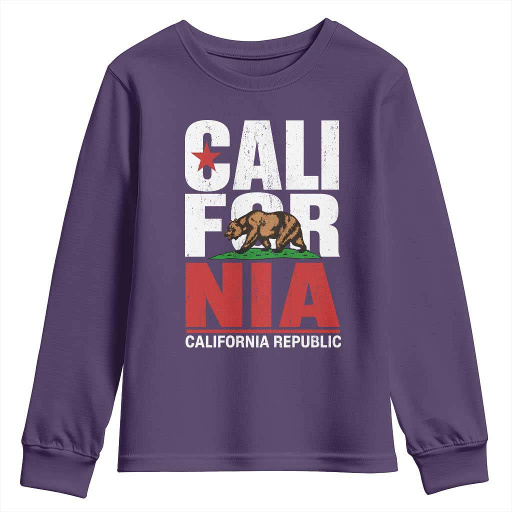 California Republic Flag Bear Youth Sweatshirt Distressed Calif State Pride Graphic