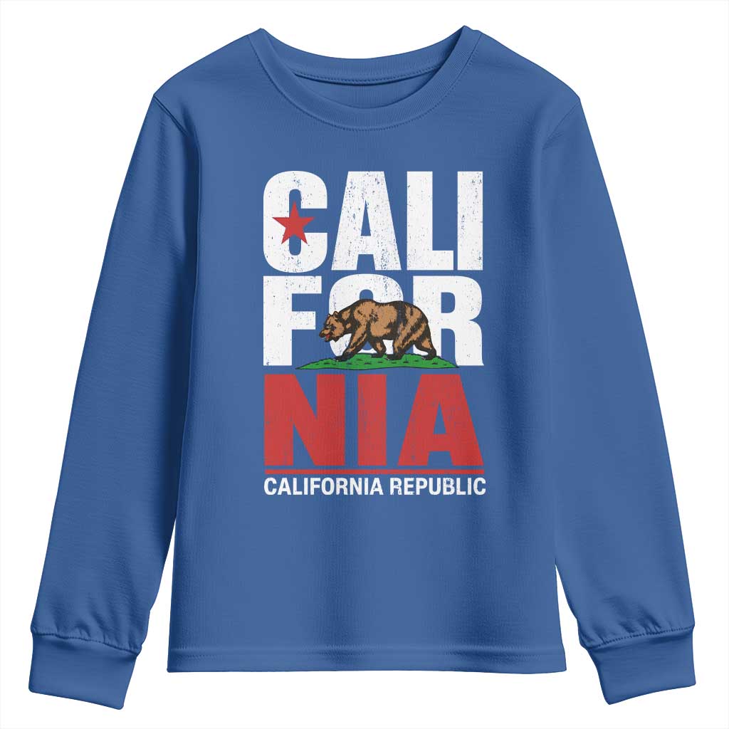 California Republic Flag Bear Youth Sweatshirt Distressed Calif State Pride Graphic
