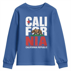 California Republic Flag Bear Youth Sweatshirt Distressed Calif State Pride Graphic