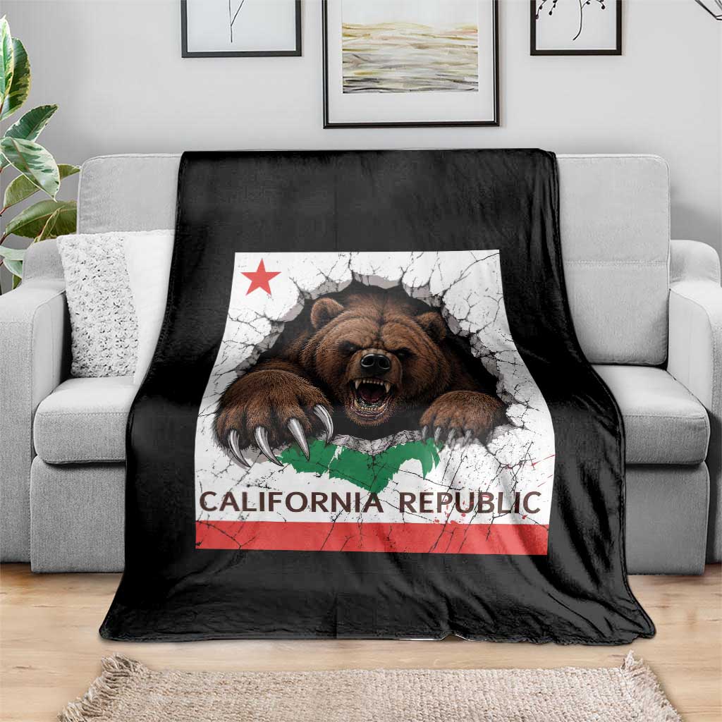 California Bear Flag Republic Throw Blanket CA State Distressed Design