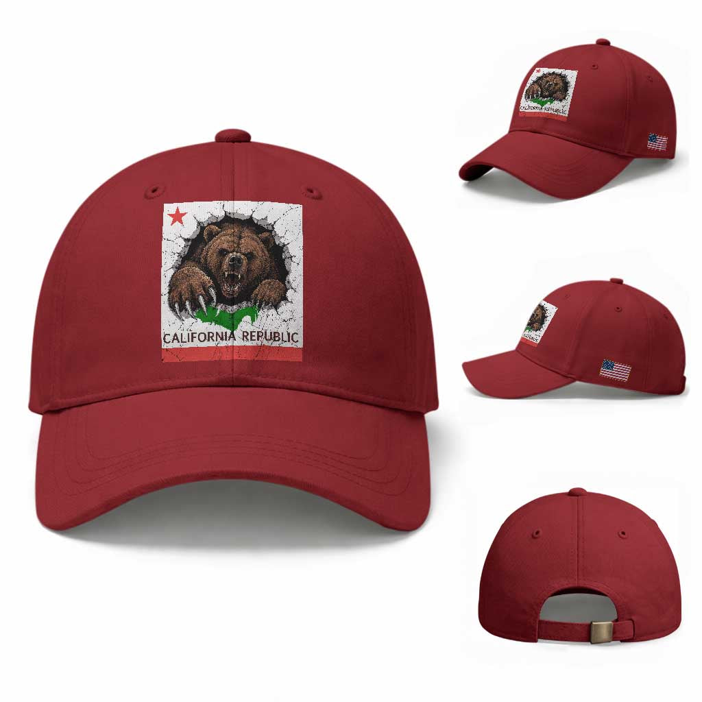 California Bear Flag Republic Baseball Cap CA State Distressed Design