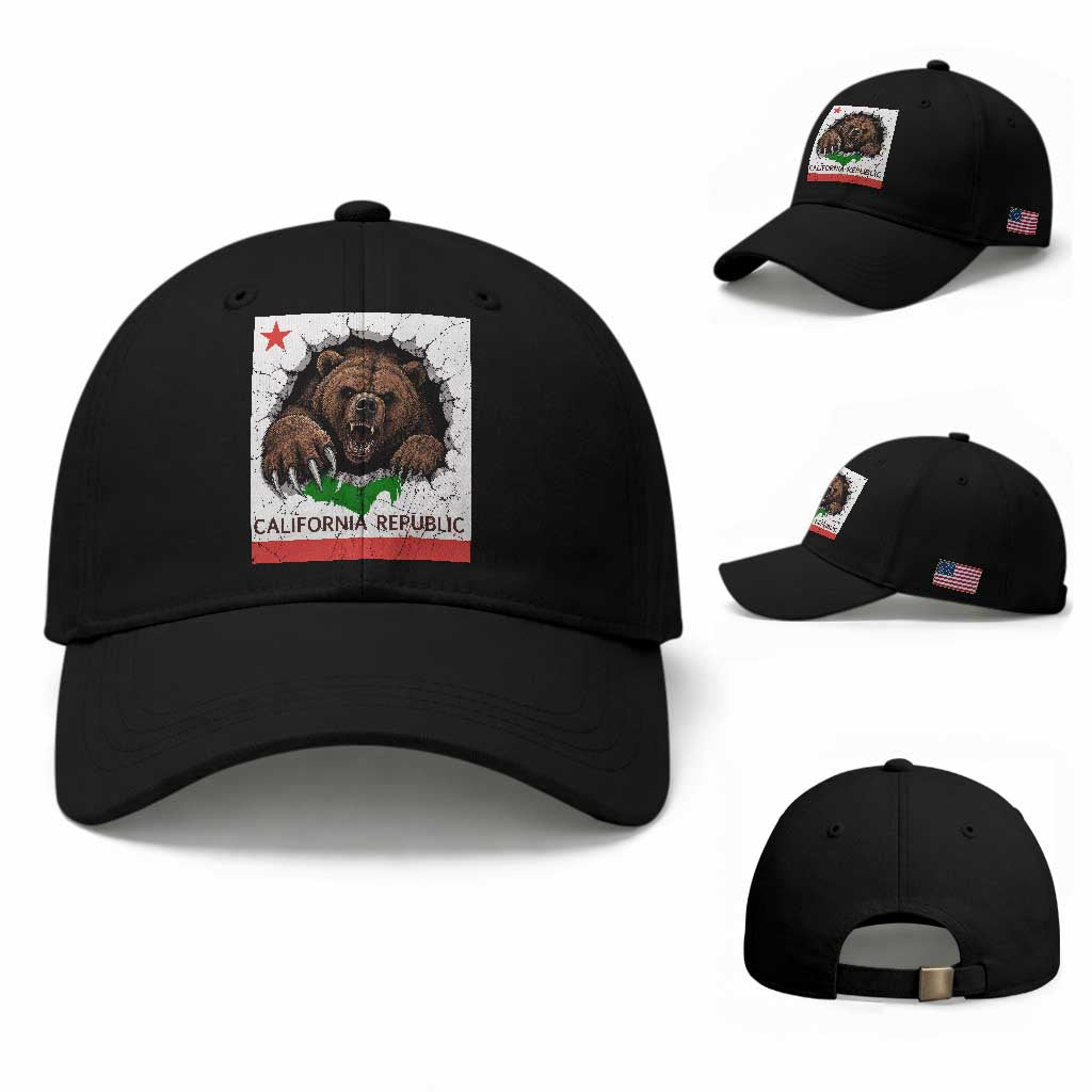 California Bear Flag Republic Baseball Cap CA State Distressed Design