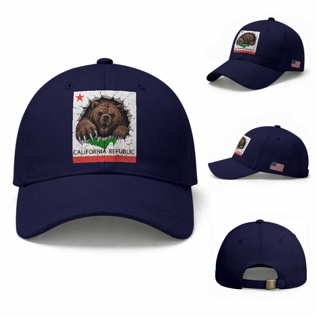California Bear Flag Republic Baseball Cap CA State Distressed Design