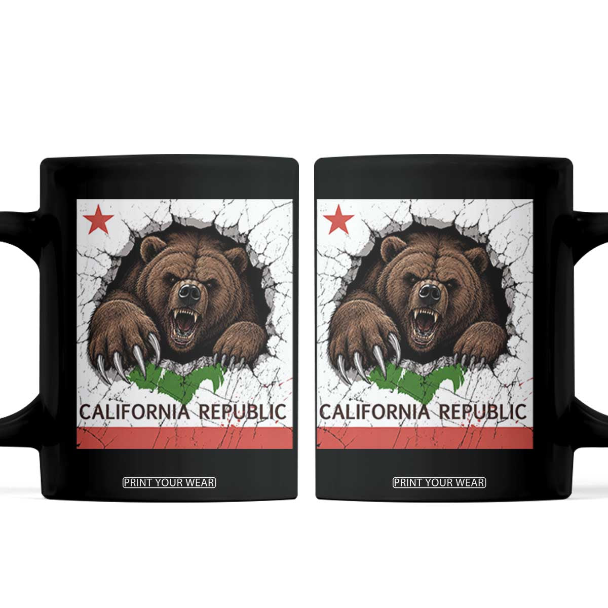 California Bear Flag Republic Coffee Mug CA State Distressed Design