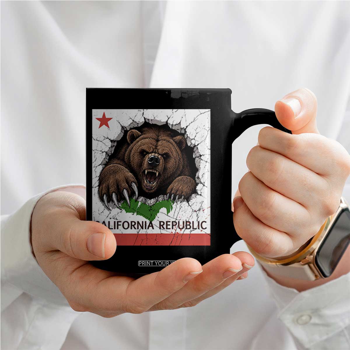 California Bear Flag Republic Coffee Mug CA State Distressed Design