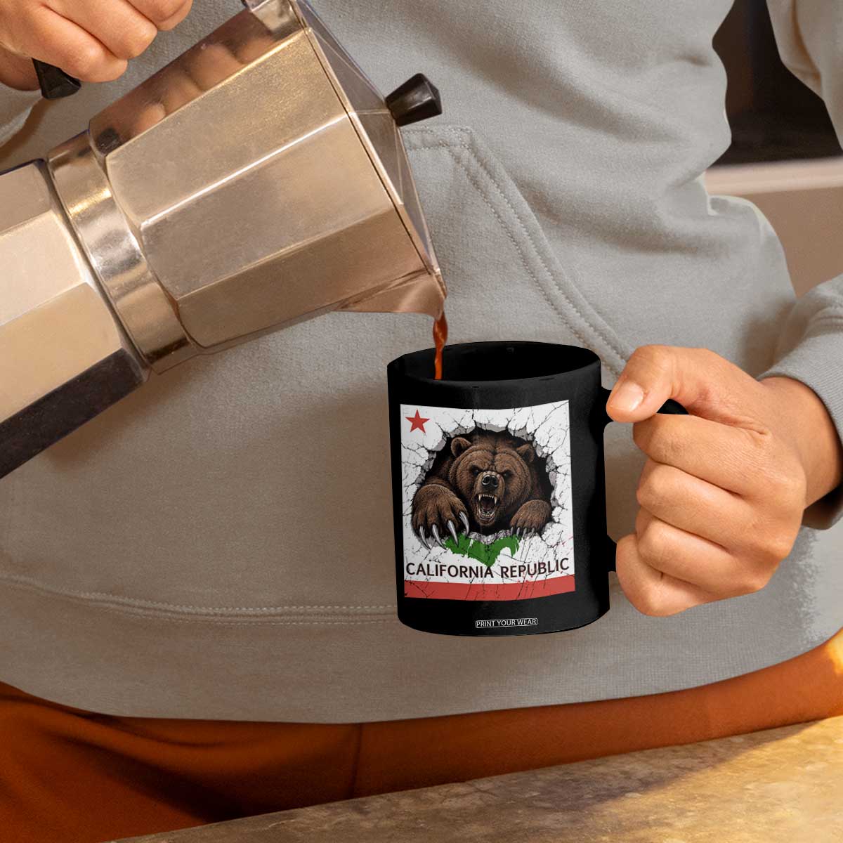 California Bear Flag Republic Coffee Mug CA State Distressed Design