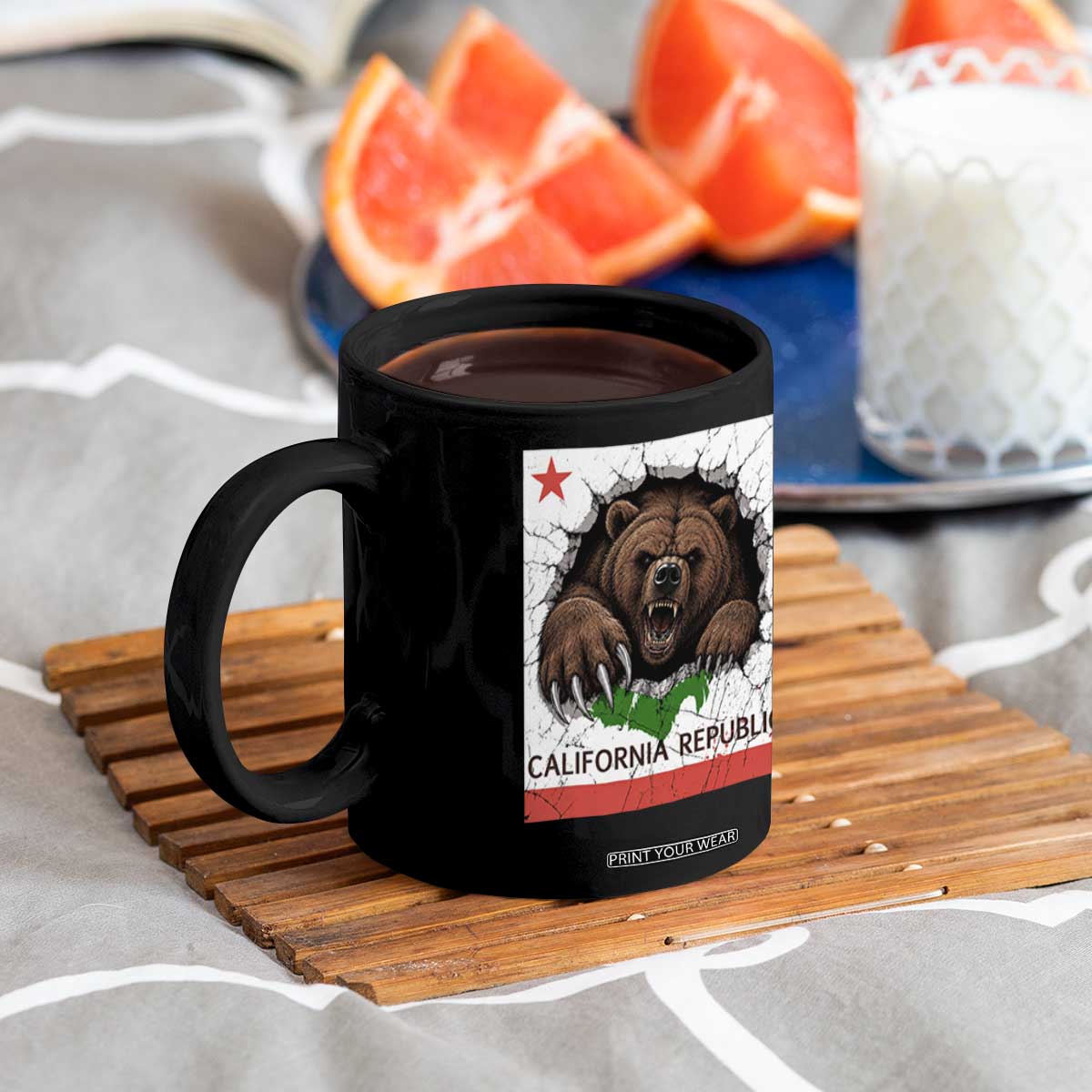 California Bear Flag Republic Coffee Mug CA State Distressed Design