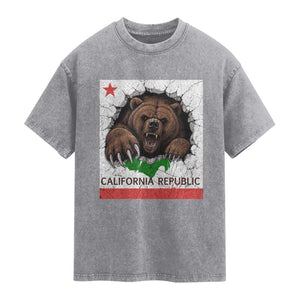 California Bear Flag Republic Washed Cotton T-Shirt CA State Distressed Design