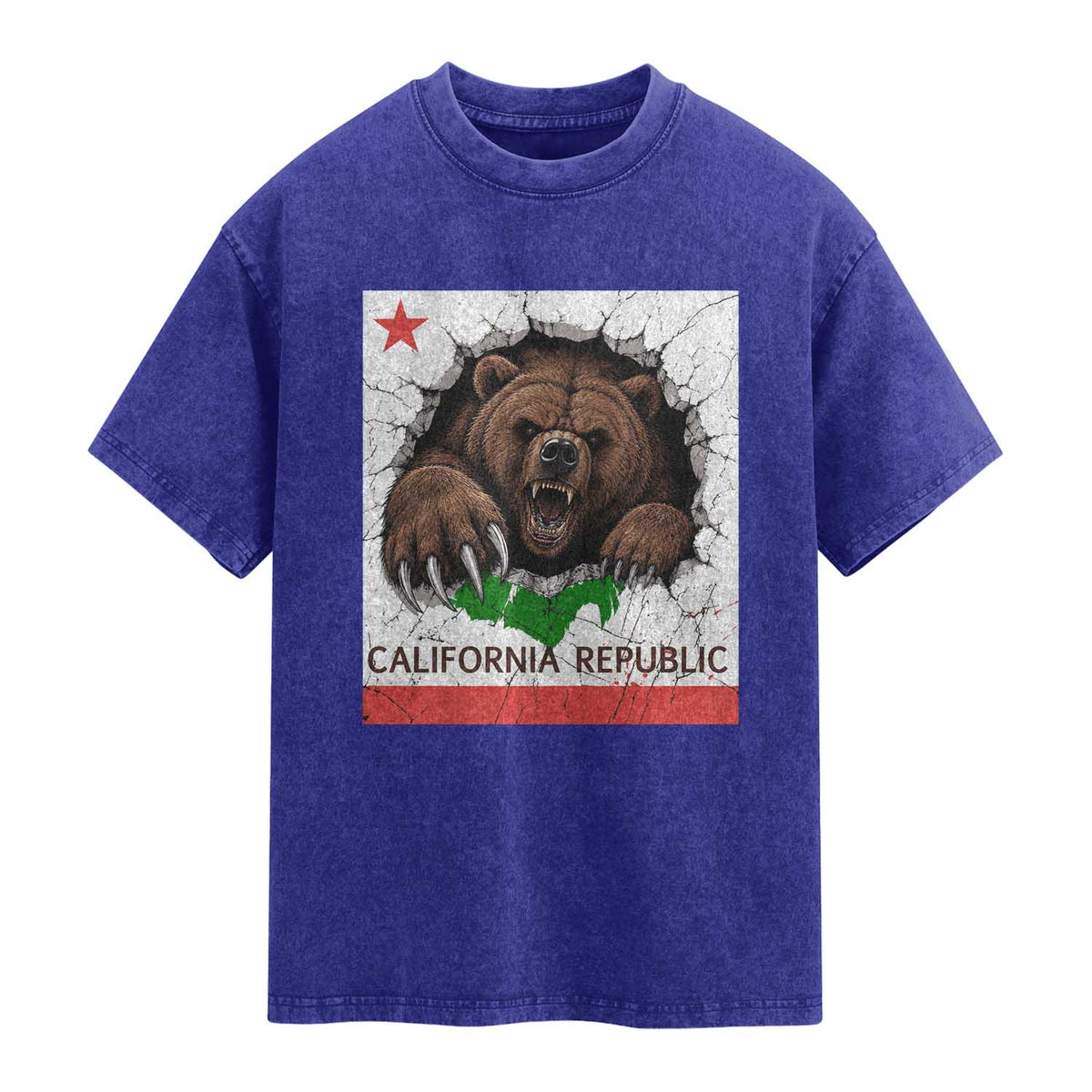 California Bear Flag Republic Washed Cotton T-Shirt CA State Distressed Design