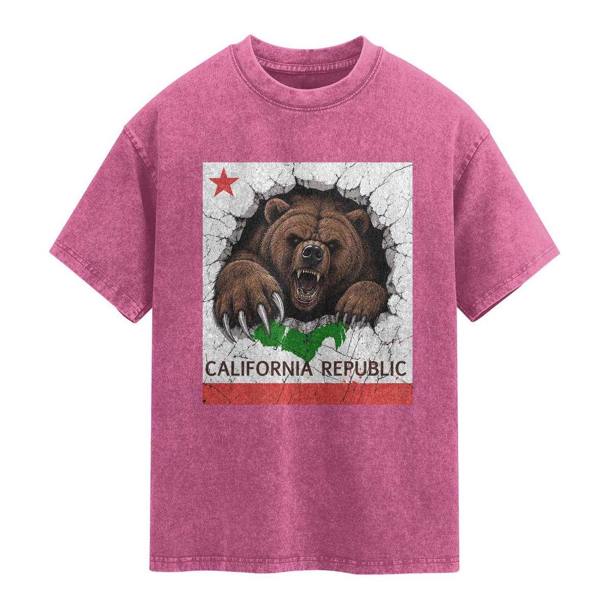 California Bear Flag Republic Washed Cotton T-Shirt CA State Distressed Design