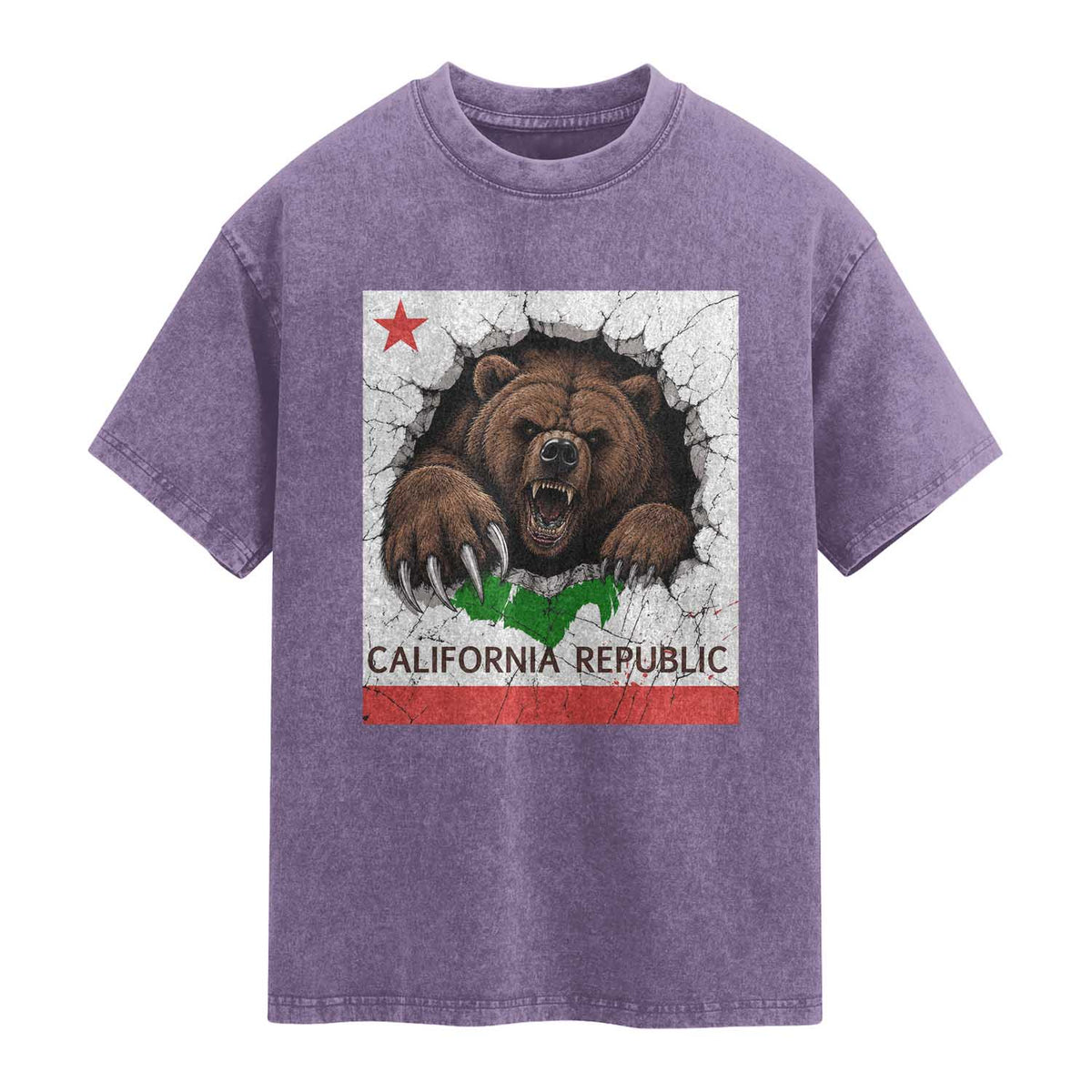 California Bear Flag Republic Washed Cotton T-Shirt CA State Distressed Design