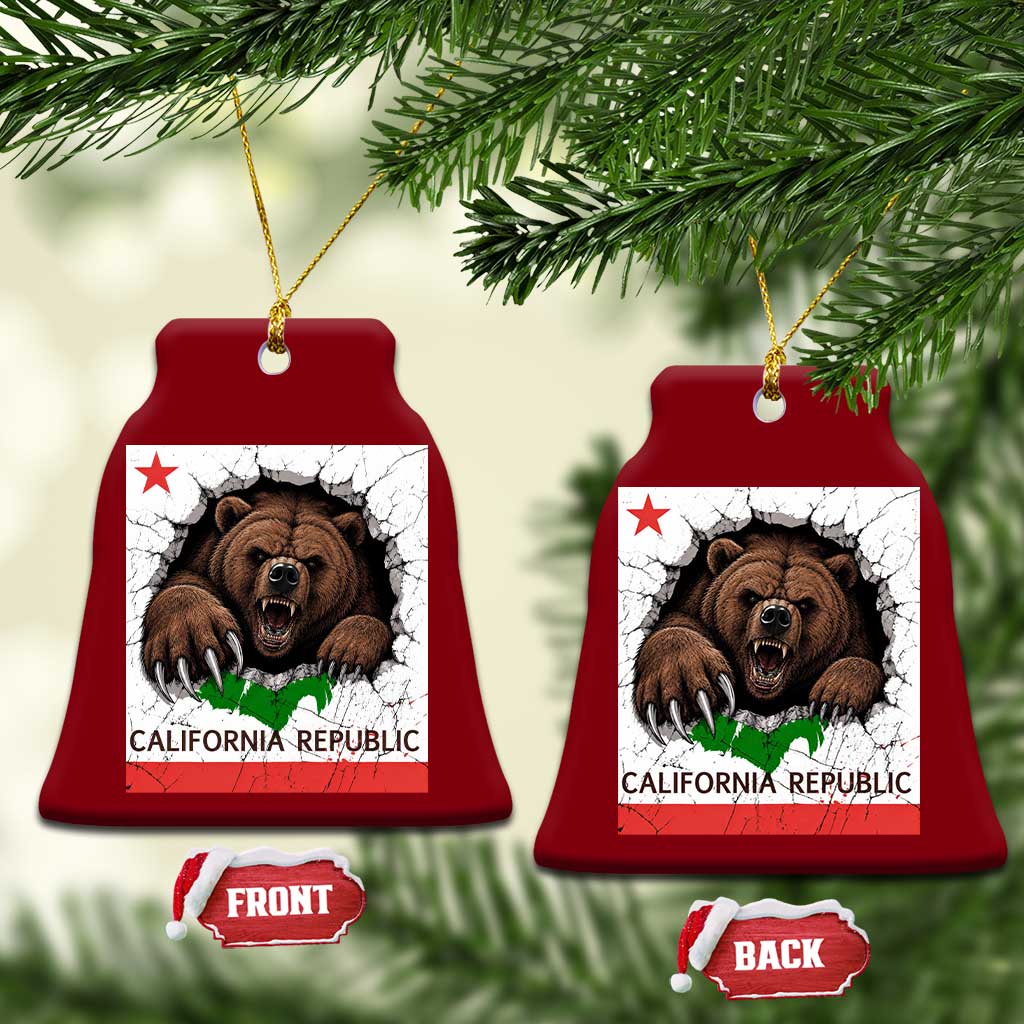 California Bear Flag Republic Ceramic Ornament CA State Distressed Design