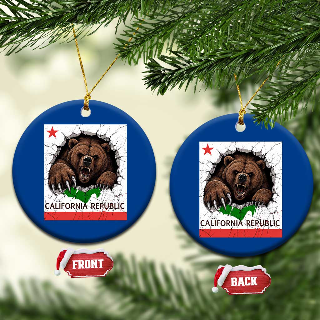 California Bear Flag Republic Ceramic Ornament CA State Distressed Design