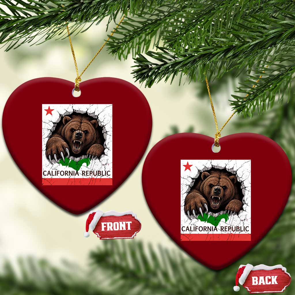 California Bear Flag Republic Ceramic Ornament CA State Distressed Design