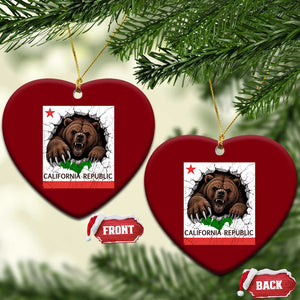 California Bear Flag Republic Ceramic Ornament CA State Distressed Design