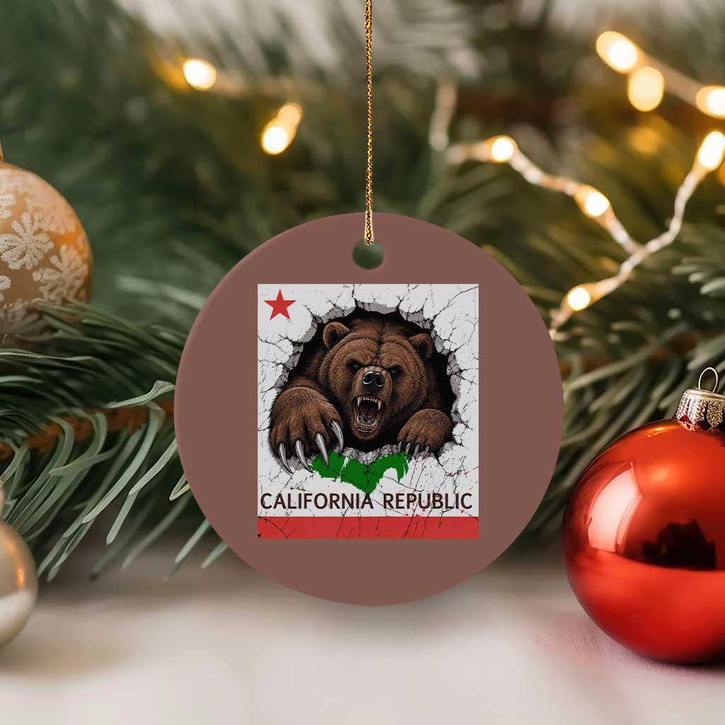 California Bear Flag Republic Ceramic Ornament CA State Distressed Design