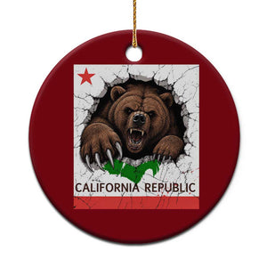 California Bear Flag Republic Ceramic Ornament CA State Distressed Design