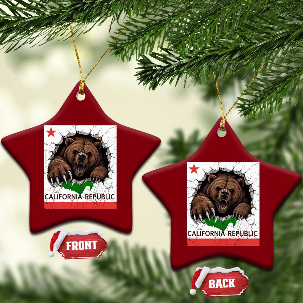 California Bear Flag Republic Ceramic Ornament CA State Distressed Design