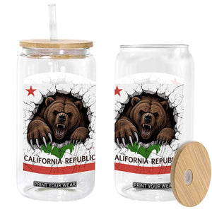 California Bear Flag Republic Glass Can CA State Distressed Design