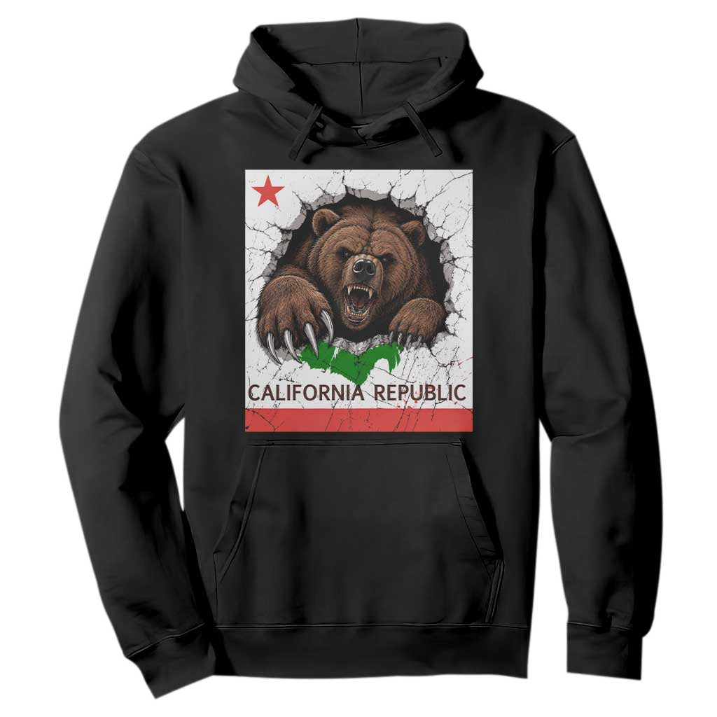 California Bear Flag Republic Hoodie CA State Distressed Design