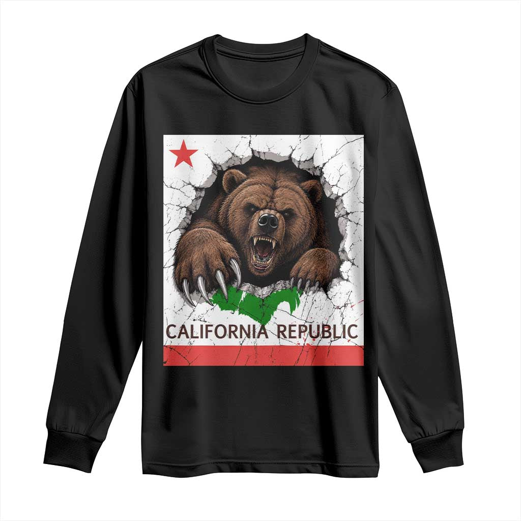 California Bear Flag Republic Long Sleeve Shirt CA State Distressed Design