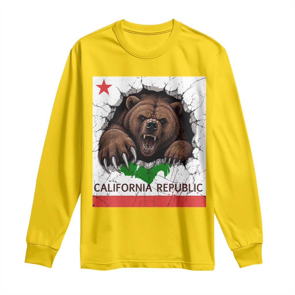California Bear Flag Republic Long Sleeve Shirt CA State Distressed Design