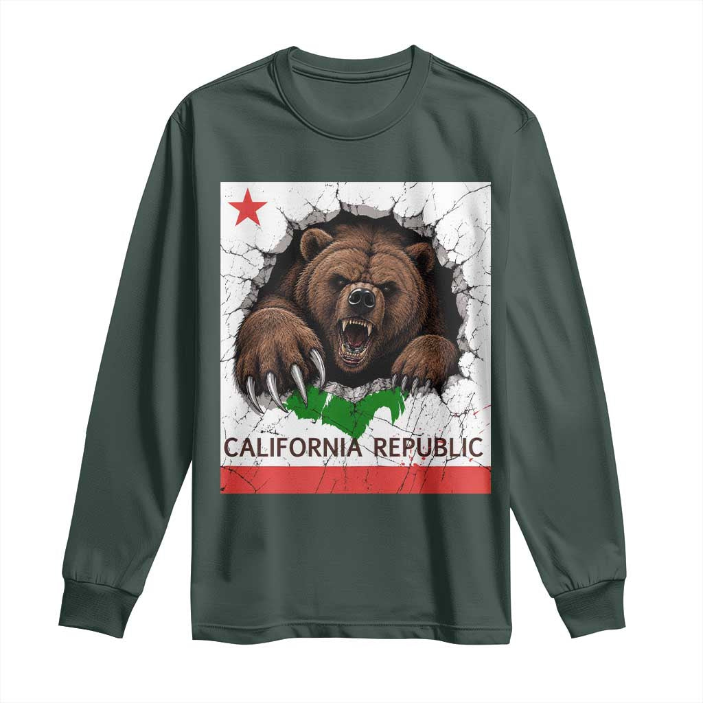 California Bear Flag Republic Long Sleeve Shirt CA State Distressed Design