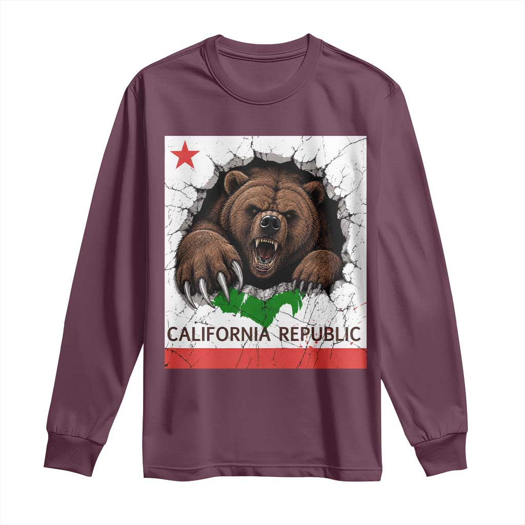 California Bear Flag Republic Long Sleeve Shirt CA State Distressed Design
