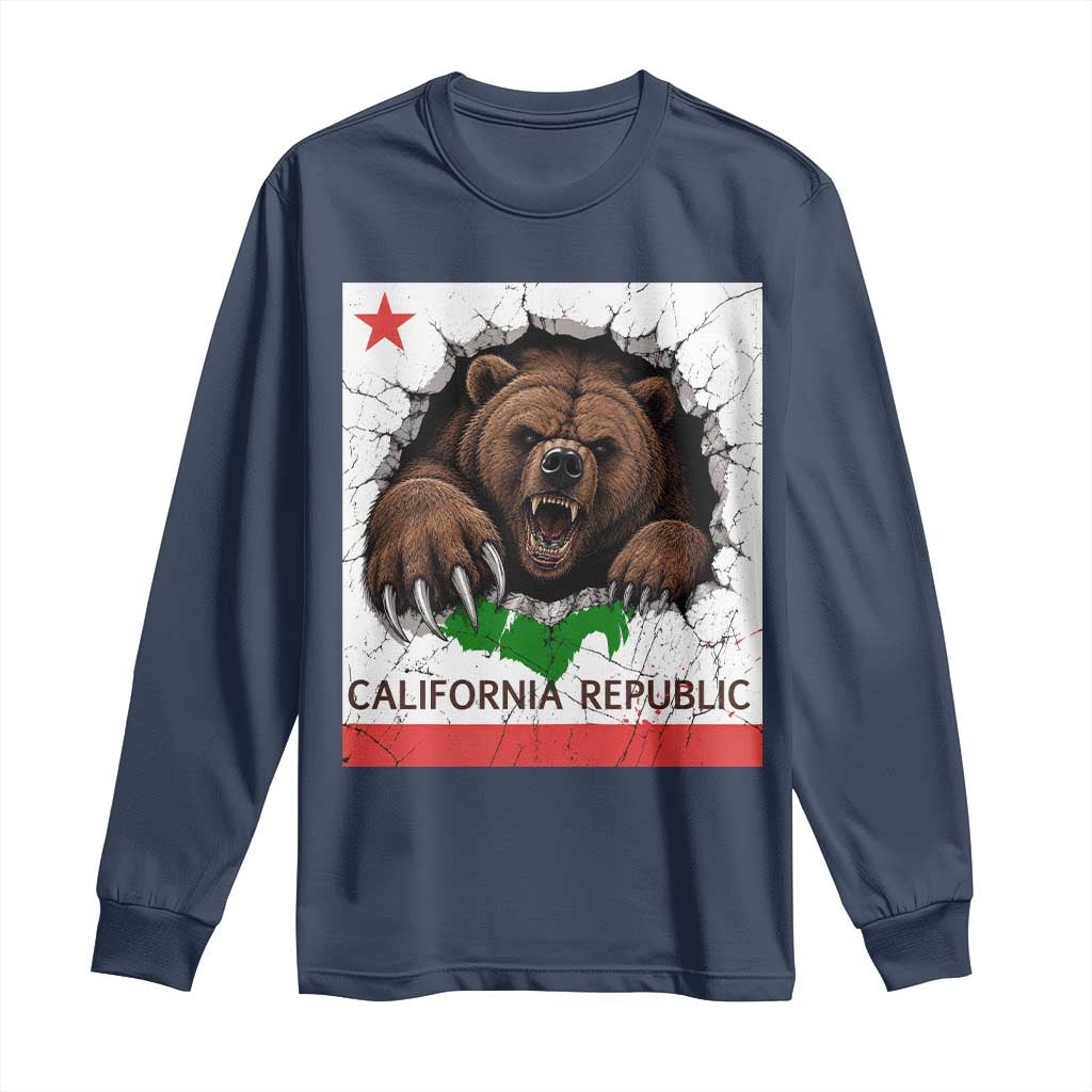 California Bear Flag Republic Long Sleeve Shirt CA State Distressed Design