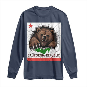 California Bear Flag Republic Long Sleeve Shirt CA State Distressed Design