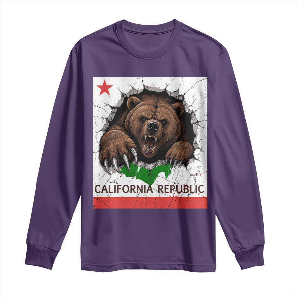 California Bear Flag Republic Long Sleeve Shirt CA State Distressed Design
