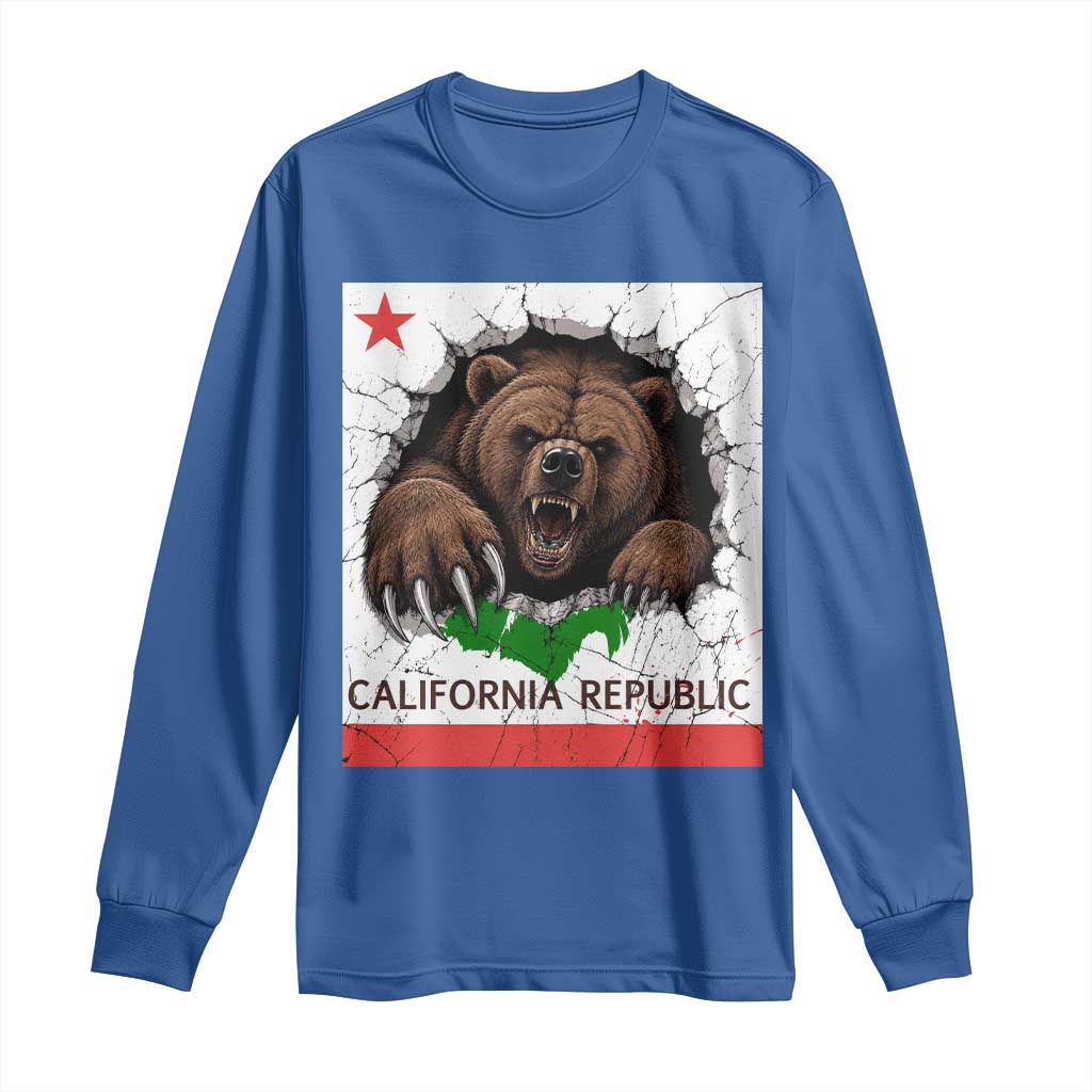 California Bear Flag Republic Long Sleeve Shirt CA State Distressed Design