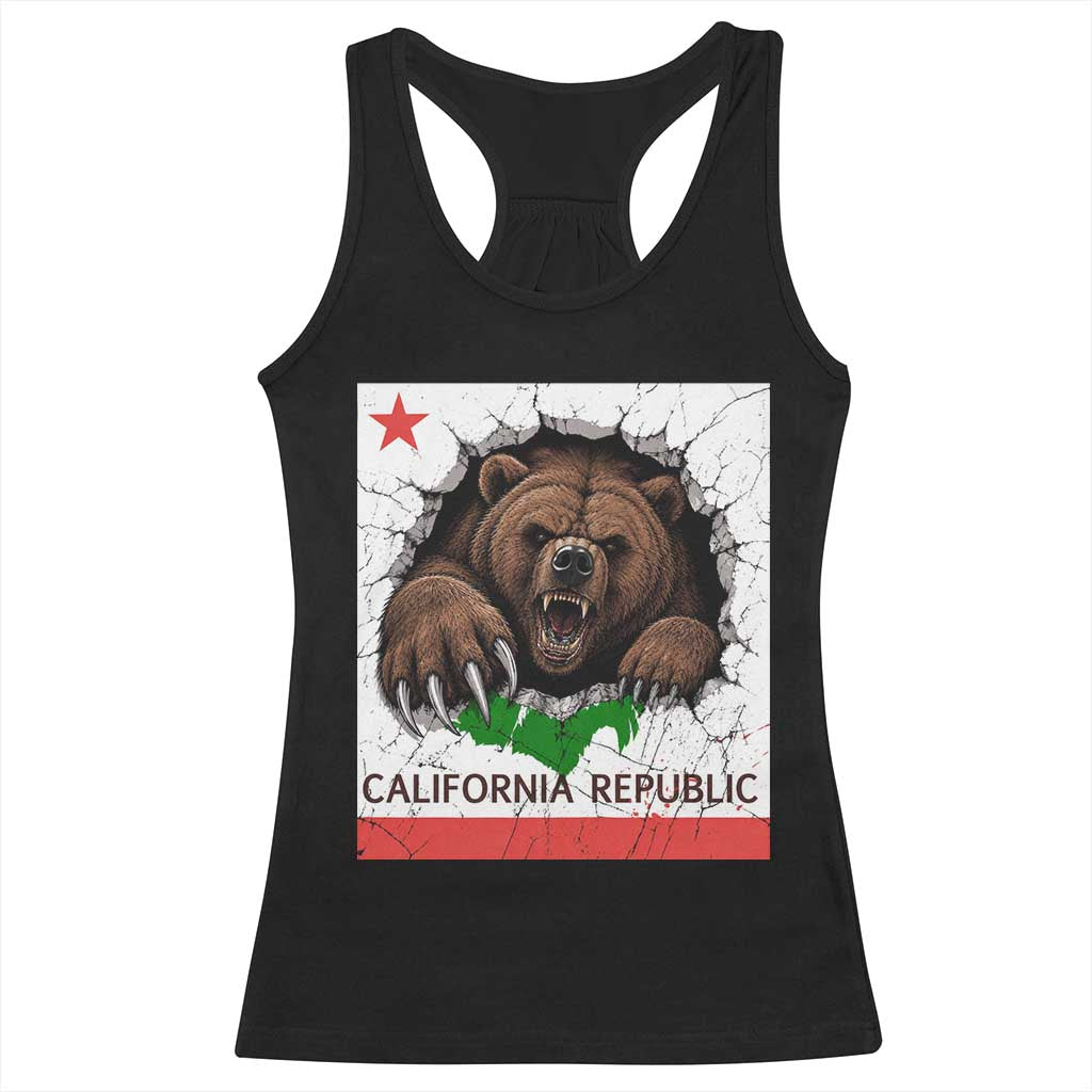California Bear Flag Republic Racerback Tank Top CA State Distressed Design