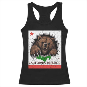 California Bear Flag Republic Racerback Tank Top CA State Distressed Design
