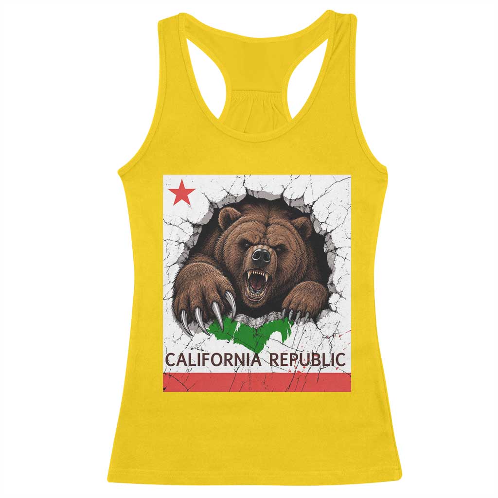 California Bear Flag Republic Racerback Tank Top CA State Distressed Design