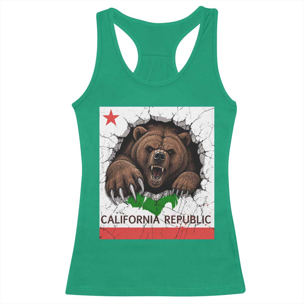 California Bear Flag Republic Racerback Tank Top CA State Distressed Design
