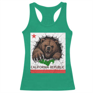 California Bear Flag Republic Racerback Tank Top CA State Distressed Design