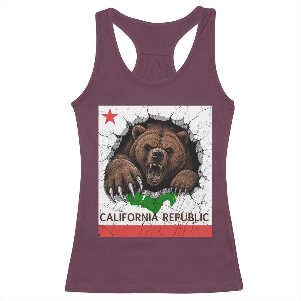 California Bear Flag Republic Racerback Tank Top CA State Distressed Design