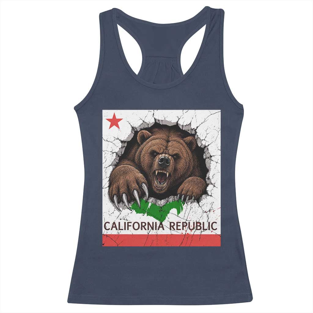 California Bear Flag Republic Racerback Tank Top CA State Distressed Design