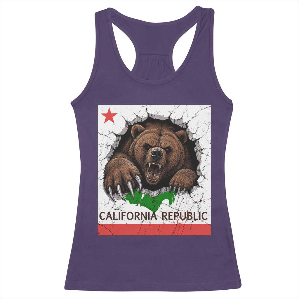 California Bear Flag Republic Racerback Tank Top CA State Distressed Design