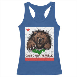 California Bear Flag Republic Racerback Tank Top CA State Distressed Design