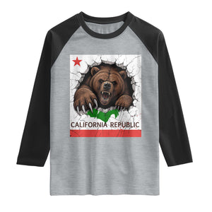 California Bear Flag Republic Raglan Shirt CA State Distressed Design