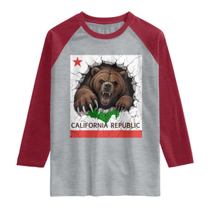 California Bear Flag Republic Raglan Shirt CA State Distressed Design