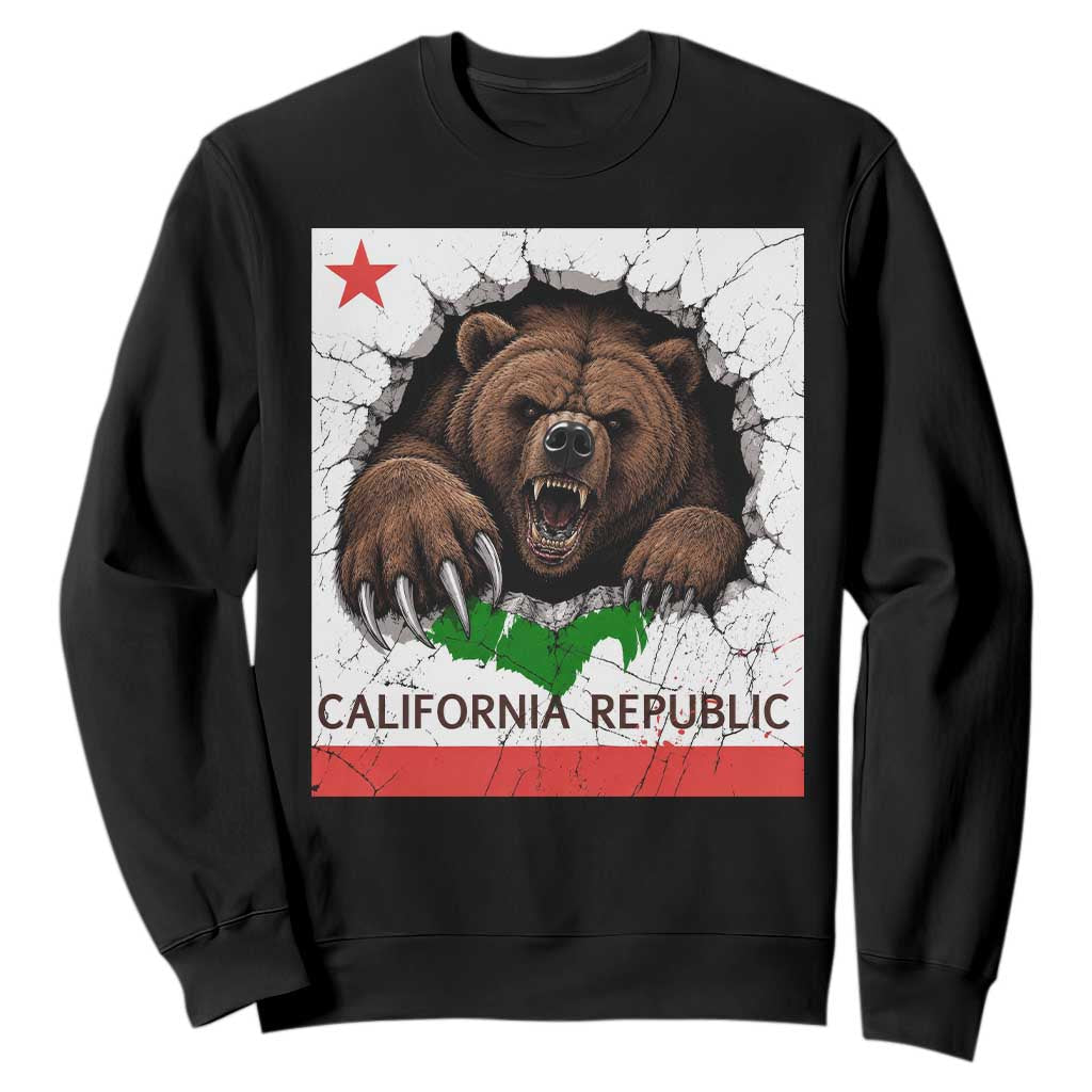California Bear Flag Republic Sweatshirt CA State Distressed Design