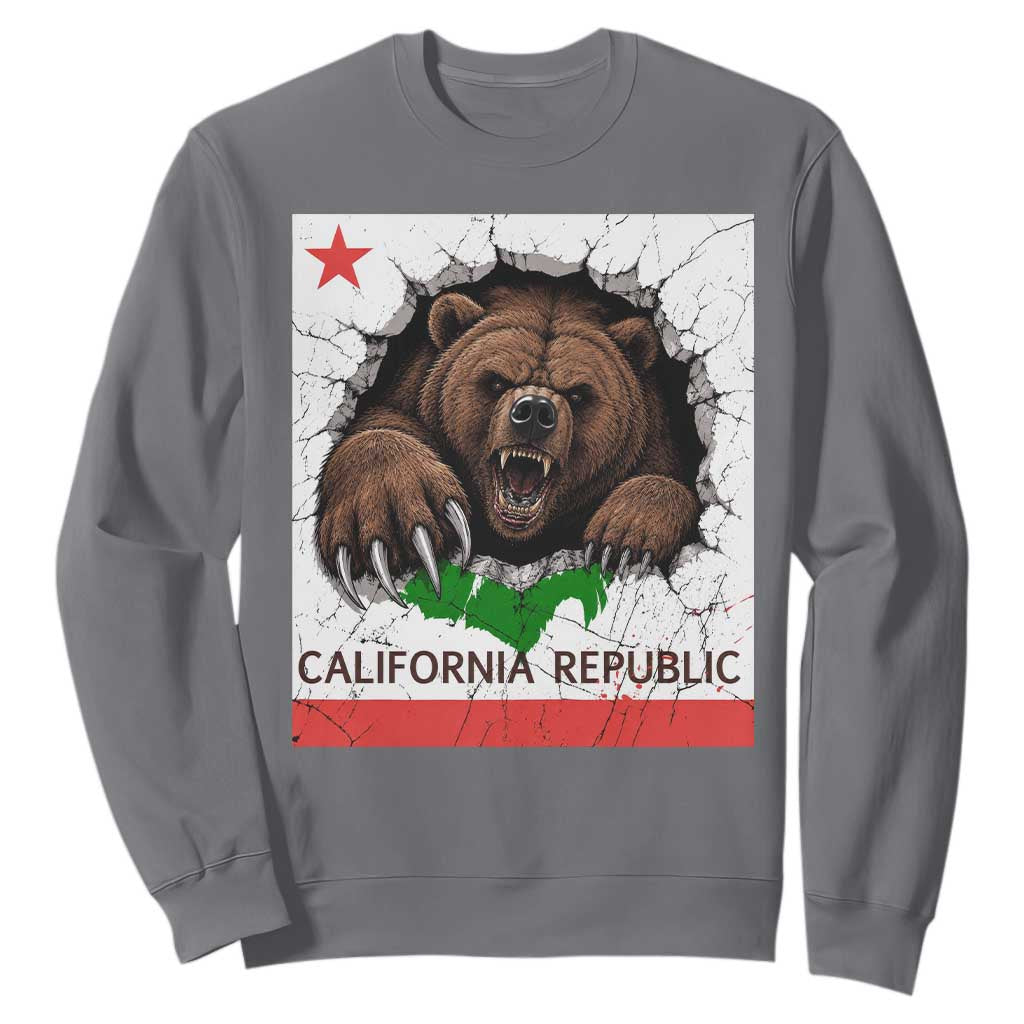California Bear Flag Republic Sweatshirt CA State Distressed Design