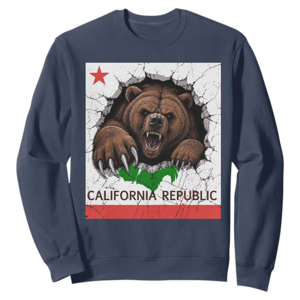 California Bear Flag Republic Sweatshirt CA State Distressed Design