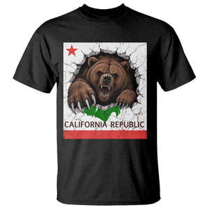 California Bear Flag Republic T Shirt CA State Distressed Design