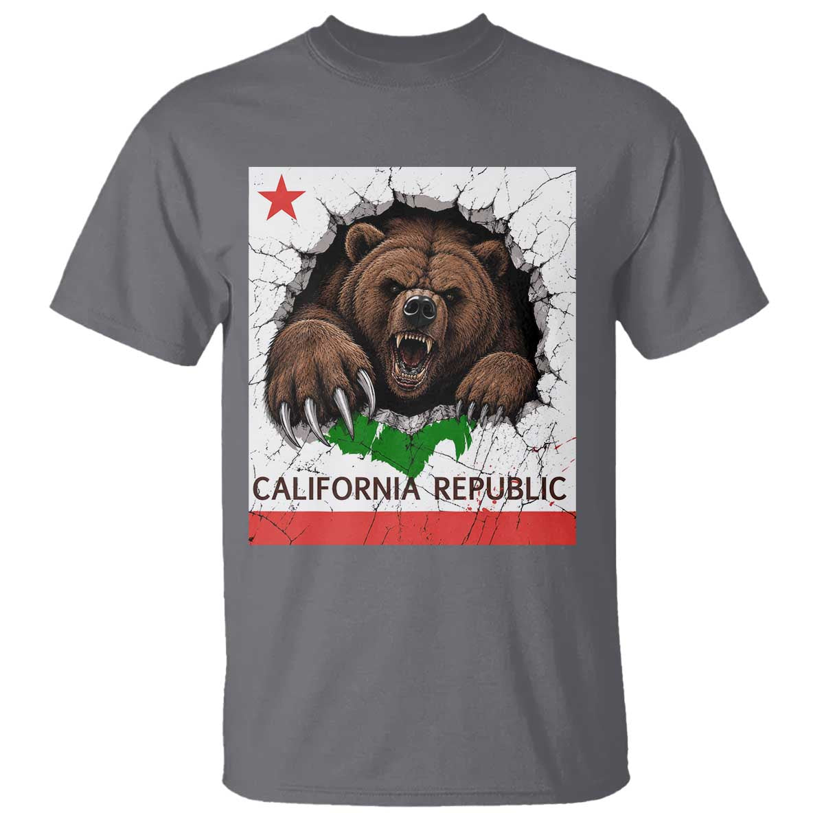 California Bear Flag Republic T Shirt CA State Distressed Design