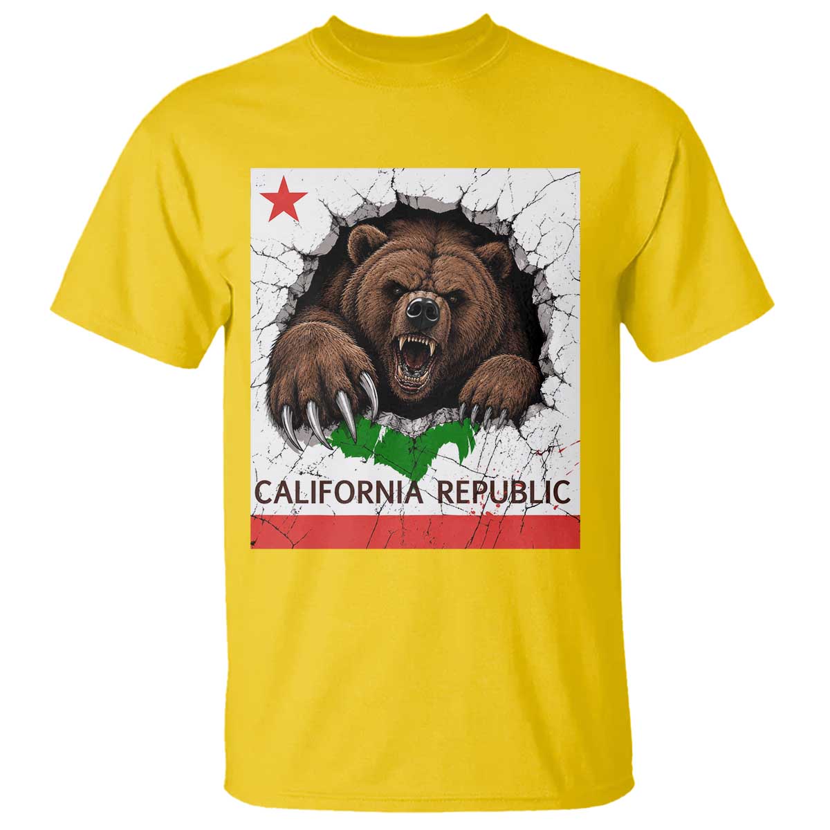 California Bear Flag Republic T Shirt CA State Distressed Design